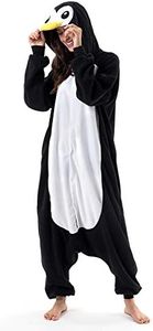 Beauty Shine Unisex Adult Cartoon Costume Halloween Christmas Sleepwear Jumpsuit Onesies Plush Cosplay Pajamas, Black Penguin, Small