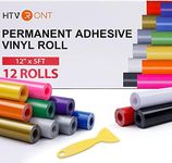 Permanent Vinyl, HTVRONT 12 Pack 12 Inch by 5 Feet Permanent Vinyl Rolls, Adhesive Vinyl Compatible with Cricut Explore Air 2/Explore 3 Machine and Silhouette Cameo, Signs, Scrapbooking, Craft