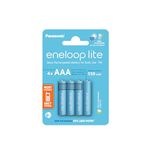 eneloop Lite, AAA/Micro, Rechargeable Battery, Pack of 4, Capacity of 550 mAh, Ready-to-Use Ni-MH Batteries, 3000 Recharge Cycles, Plastic Free Packaging, Lite, Blue, Ideal for Dect Phones