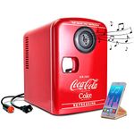 Coca Cola Coke Mini Fridge For Bedrooms 4L Small Fridge 6 Can Table Top Fridge Quiet Mini Fridges Cooler Warmer with Built-In Bluetooth Wireless Speaker For Home Desk Office Food Drinks Kids, Red