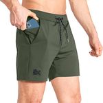 BROKIG Men's Lightweight Gym Shorts,Mens Athletic Running Shorts Quick Dry Sports Workout Shorts with Pockets (Army Green,Large)