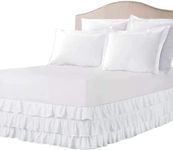 Multi Ruffled King Size Bed Skirt 100% Microfiber Multi Ruffled Bed Skirt with Split Corner Bed Skirt -Multi Ruffled Bed Skirt Easy Fit Easy Care Fade & Wrinkle Resistant-King-16 Drop Size/White