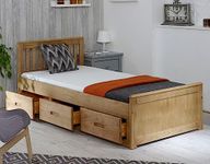 Happy Beds Mission Wooden Solid Waxed Pine Storage Bed Drawers Furniture Frame 3' Single 90 x 190 cm