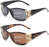 JM 2 Pack Bifocal Reading Sunglasses for Women Fashion Sun Readers Outdoor Reading Glasses UV400 Protection Black & Tortoise +2.5