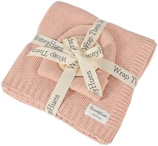 HomeyHues Luxury Baby Gift Set for Newborns - 100% Cotton Knit Blanket Essentials with Matching Beanie, Thoughtful Baby Shower & New Baby Gift for Boys & Girls(Shell Pink)