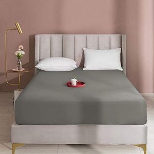 BEDSUM Microfiber 15 Inches Deep Pocket California King Fitted Bed Sheet Only, 1800 Thread Count Luxury Premium Wrinkle Fade Stain Resistant Bed Bottom Sheet for Mattress, Smoke Grey