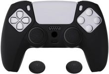 PlayVital Black Pure Series Anti-Slip Silicone Cover Skin for ps5 Controller, Soft Rubber Case for ps5 Wireless Controller with Black Thumb Grip Caps