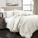 Lush Decor Ravello Pintuck Comforter Set - Luxe 5 Piece Textured Bedding Set - Traditional Glam & Farmhouse Inspired Bedroom Decor - King, White