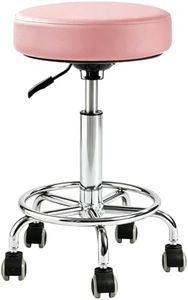 LIMKOMES Adjustable Rolling Stool with Wheels Heavy Duty 500lb Round RollingStool with Footrest, Patent Leather Drafting Stool Chair with Wheels Work Spa Salon Seat, Pink