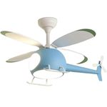 fUfIzU Helicopter Ceiling Fan with Lights for Children's Room, 38.6" LED Chandelier+Fan Boy & Girl Airplane Ceiling Fan Light Helicopter Ceiling Fan Decorative Pendant Lamp,Blue