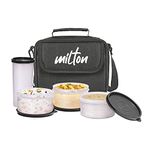 MILTON New Meal Combi Lunch Box with Insulated Fabric Jacket, 3 Microware Safe Plastic Containers 280 ml Each & Tumbler with lid 400 ml, Leak-Proof Tiffin for Office, College, Picnic, Black