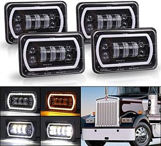 MOVOTOR Off Road 4x6 Led Headlights with White/Yellow Halo Seal Beam H4651 H4656 H6545 H4668 Replacement Headlamp for Ford Kenworth Peterbilt Semi Truck