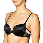 Underwire Demi Bra, Best Push-Up Bra with Wonderbra Technology, Smoothing Lace-Trim Bra with Push-Up Cups, Black W/Body Beige Lining, 36B