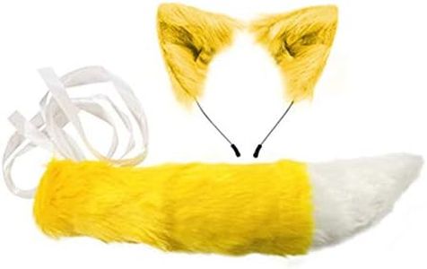 COSYEARS Handmade Fox Wolf Ears Headband and Faux Fur Tail for Halloween Party Costume Accessories