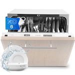 Klarstein Amazonia Table Top Dishwasher - Compact Countertop Dishwasher, Mini Dish Washer with Aquastop, Low Operating Noise at 49 dB, 6 Place Settings, Type: Amazonia 6 Secret, White