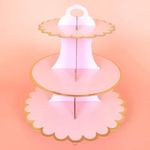 Partysanthe Birthday Wedding Party Supplies 3 Tier Layer Cupcake Dessert Paper Round Shape Stand Display Rack (Light Pink)