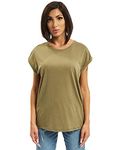 Urban Classics Women's Ladies Extended Shoulder Tee Basic Capsleeves, Shortsleeve T-Shirt Top with Crew Neck, Olive, XL