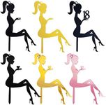 Borsgye 12 PCS High Heel Girl Cake Toppers Sitting Girl Silhouette Acrylic Cupcake Topper Happy Birthday Cake Topper Engagement Cake Toppers Decorations for Various Birthday Party Anniversary