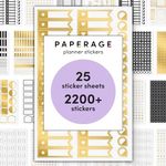 PAPERAGE Planner Stickers, Simple Gold Foil Stickers for Planners, Calendars, Journals & Notebooks, (Black, White & Gold), 25 Sheets, Over 2,200 Stickers Per Pack