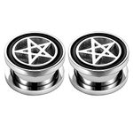 ZeSen Jewelry Pentgram Star Ear Plug Tunnels Piercing 316L Stainless Steel Expander for Ear Body Piercing (Gauge=00g(10mm))