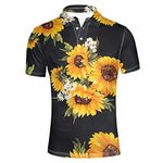 HUGS IDEA Skull Men's Short Sleeves Blouse Shirt Punk Rock T-Shirts, Yellow Black-sunflower, X-Large