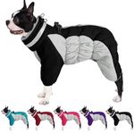 AOFITEE Fullbody Dog Coat Warm Fleece Dog Jacket, Windproof Dog Winter Coat with Harness Built in, Reflective Turtleneck Dog Snow Jacket Snowsuit, Four-Legged Puffer Coat for Small Medium Large Dogs M