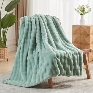 NEWCOSPLAY Faux Fur Throw Blanket Super Soft Cozy Plush Fuzzy Shaggy Blanket for Couch Sofa Bed (New Sage Green Bubble, Throw(50"x60"))