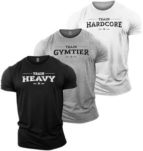 GYMTIER Men's Gym T-Shirt - 3 T-Shirt Bundle - Bodybuilding Training Top, 3 Pack Train Heavy, L