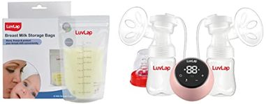 LuvLap Adore Double Electric Breast Pump, with 2 Phase Pumping, Soft Silicone Cushion & Baby Breast Milk Storage Bags (Pack of 25),Transparent