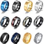 MOZAKA 12Pcs 8mm Stainless Steel Fidget Band Chain Spinner Rings for Men Women Dragon Pattern Polished Wedding Cool Release Anxiety Ring Set Size 7-11, Metal, Hematite