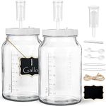 2 Pack 1 Gallon Large Fermentation Jars w 3 Airlocks and 2 SCREW Lids(100% Airtight) - Wide Mouth Mead Making Kit w Scale Mark - Pickle Jars for kombucha, Sauerkraut, Sourdough Starter, Wine