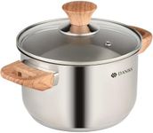 Daniks Oslo Stainless Steel Stock Pot with Glass Lid | Induction 2 Quart | Dishwasher Safe Pot | Heatproof Handles | Soup Pasta Stew Pot | Silver