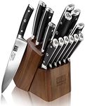 SHAN ZU Japanese Kitchen Knives 14-Piece with Block Kitchen Knife Set High Carbon German Stainless Steel Knife Set with Removable Knife Block and Ergonomic Handle