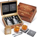 Whiskey Stones Gift Set | Husband Birthday Gifts Artisan Crafted Chilling Rocks Stones Scotch Bourbon Glasses and Slate Table Coasters – Gift for Men Dad Boyfriend Anniversary Husband Edition