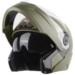 Steelbird SBA-7 7Wings ISI Certified Flip-Up Helmet for Men and Women with Inner Smoke Sun Shield (X-Large 620 MM, Dashing Battle Green)