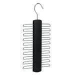 Tie Hanger Wooden Hangers Wardrobe Tie Organiser - Stylish Hanging Storage Rack With 20 Chrome Bars With Swivel Hook for Tie, Belt, Scarf Beech Wood Tie Rack Hanger (Black)