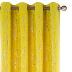 Tony's collection Yellow Grommet Blackout Curtains for Kids Bedroom, Room Darkening Thermal Insulated Window Curtain,Home Decoration Silver Wave Foil Print(52 x 84 Inch, Yellow, 2 Panels)