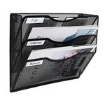 EasyPAG Office File Organizer 3 Pocket Vertical Wall Hanging File Folders Holder Mail Paper Holder Rack ,Black