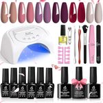Beetles Purple Burgundy Red Gel Nail Polish Kit with 48W LED Nail Lamp Dryer Fall Winter Colors Gel Polish Starter Kit Peach Pink Manicure Set Soak Off Gel Polish Skin Tone Set Chirstmas Gift
