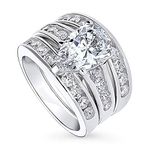 BERRICLE Sterling Silver Solitaire Wedding Engagement Rings 3 Carat Pear Cut Cubic Zirconia CZ Ring Set for Women, Rhodium Plated Size 4-10, US 9, Metal, Cubic Zirconia