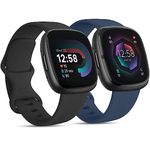 [2 Pack] Strap compatible for Fitbit Versa 3 Straps/Fitbit Sense/Sense 2 Strap for Women Men, Silicone Replacement Strap Wristband Watchband Small Large for Fitbit Versa 4 (Black+Navy blue, Small)