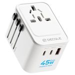 decqle Universal Travel Adapter, International Travel Plug Adapter with 2 USB-C(GaN 45W) ＆ 1 USB-A Ports, All in One Portable Adaptor, for USA, UK, EU, AU ＆ 224+ Countries (White)