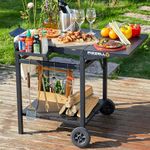 PIZZELLO BBQ Trolley Table Outdoor Grill Carts Double-Shelf Pizza Oven Trolley Movable Kitchen Island Foldable Countertop Outdoor Worktable Bar Cart with 2 Wheels