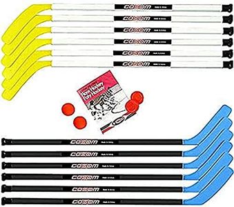 Cosom Junior Hockey Sticks for Floor Hockey and Street Hockey for Kids, Youth Hockey Set, Hockey Equipment for Physical Education, 16 Pieces 12 Plastic Sticks, 2 Pucks, and 2 Balls, 43" Standard Shaft