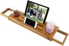 EcoFives Teak Bathtub Tray Caddy - Expandable Bath Tray - Adjustable Organizer Tray for Bathroom - Luxury Bath Caddy Tub Table, Bathtub Accessories & Bathroom Gadgets