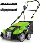 Goplus 2-in-1 Scarifier and Lawn Dethatcher, 16-Inch 15A Corded Electric Dethatcher w/ 14.5-Gal Collection Bag, 3-Position Height Adjustment & 5-Position Depth Adjustment, for Garden Yard (Green)