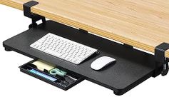 ETHU Keyboard Tray Under Desk, 26.77" X 11.81" Large Size Keyboard Tray with C Clamp-on Mount Easy to Install, Computer Keyboard Stand, Ergonomic Keyboard Tray for Home and Office (Black)