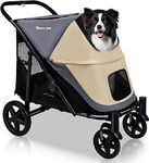 Dog Stroller for Medium/Large Dogs One-Key Folding Totoro ball 4 Wheel Pet Stroller Foldable Dog Stroller for 2 Dogs Jogger Stroller with Storage Pocket Suitable for Pets Up to 120LBS (Beige&Grey)