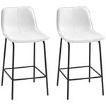 HOMCOM Bar Stools Set of 2, Upholstered Counter Height Bar Chairs, 26" (66 cm) Kitchen Stools with Steel Legs for Dining Area, Kitchen Aisle, Cream White