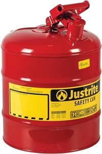 Justrite 5 Gallon Type I Red Safety Gas Can for Gasoline with Flame Arrester and Self-Closing Lid, Made in the USA, Galvanized Steel Flammable Storage Can, 7150100